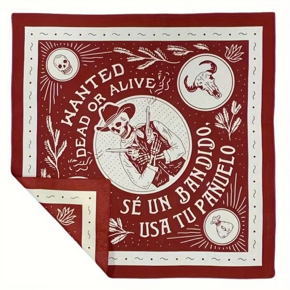☠️ 1 Western “Wanted” Skeleton Bandana Scarf Red Or Blue